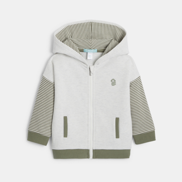 سويت شيرت بسحاب وغطاء رأس من القطن الفاخر باللون الأخضر للأولاد الصغار